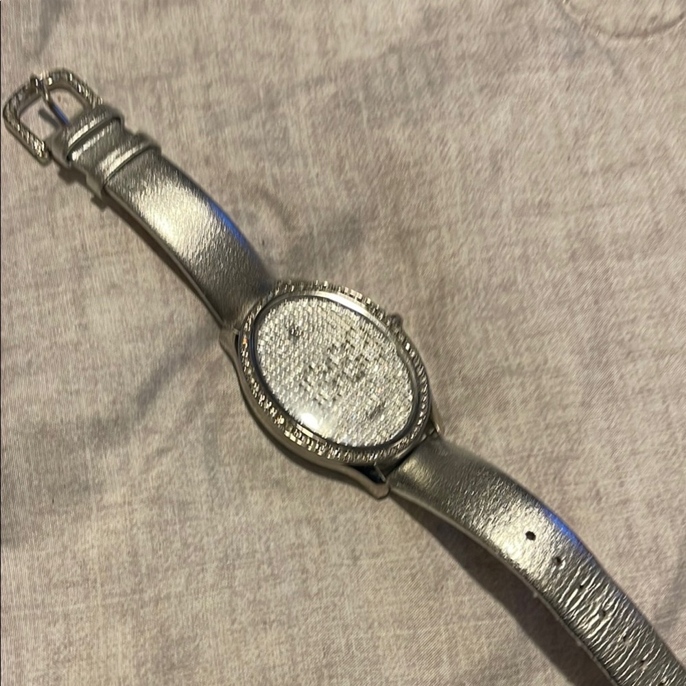Silver Watch with Textured Strap